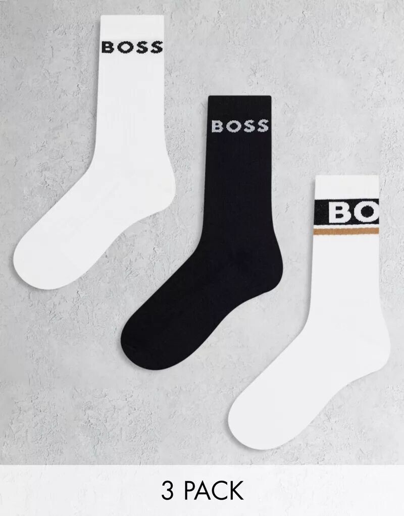 

Комплект из 3 бело-черных носков с логотипом Boss Bodywear