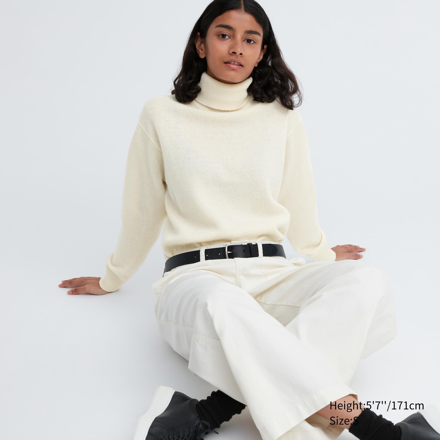 

Джемпер премиум-класса из овечьей шерсти с высоким воротником Uniqlo, кремовый, Бежевый