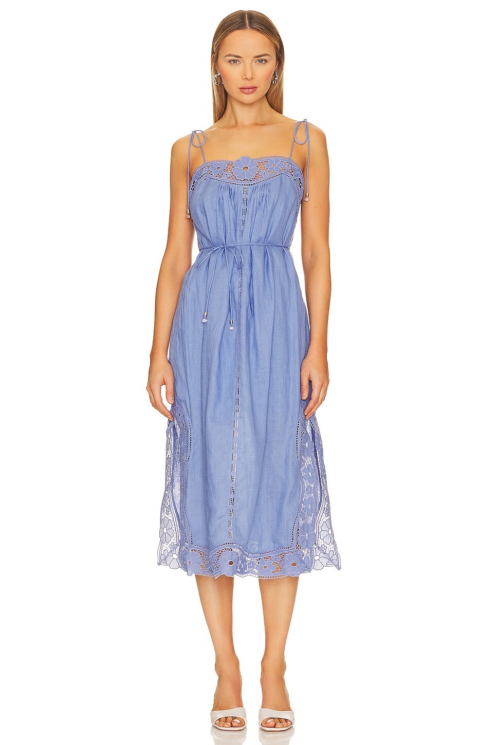 

Платье миди Zimmermann August Broderie, цвет Dusty Blue