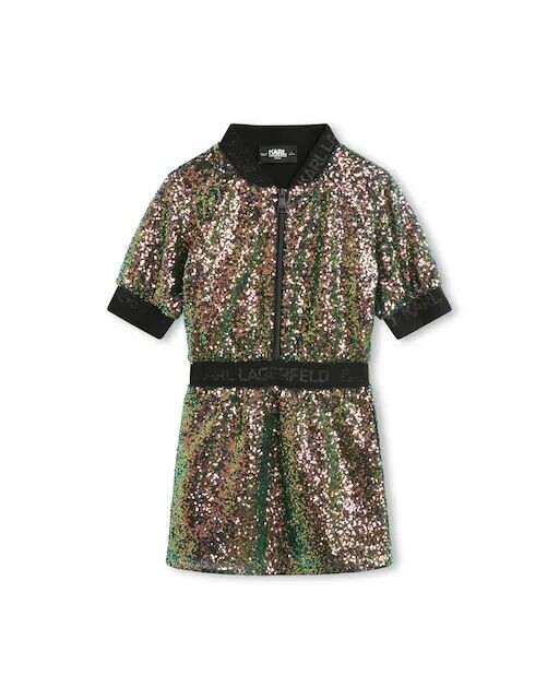 

Платье для девочки с пайетками и молнией Karl Lagerfeld Kids, темно-зеленый