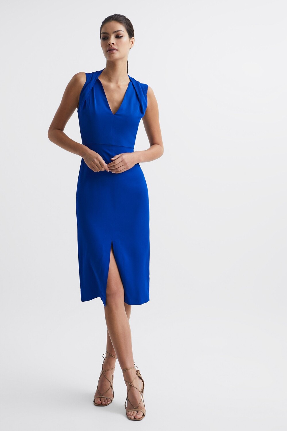 

Облегающее платье Andi с декором на плечах Reiss, синий