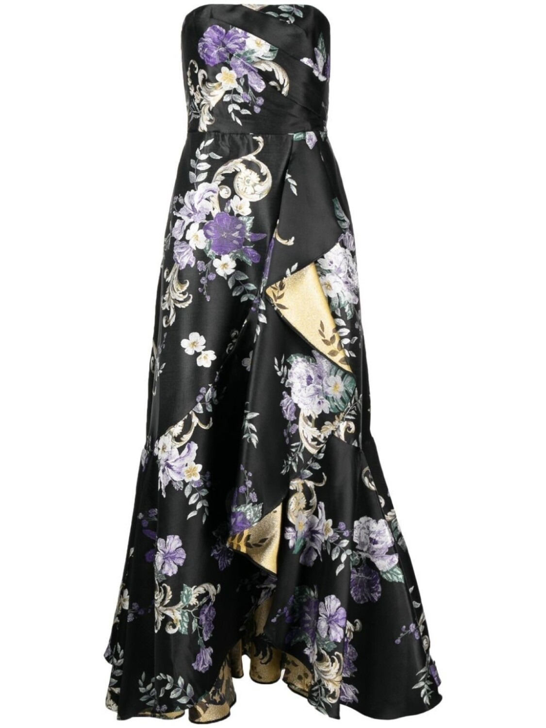 

Marchesa Notte вечернее платье без бретелей с цветочным узором, черный