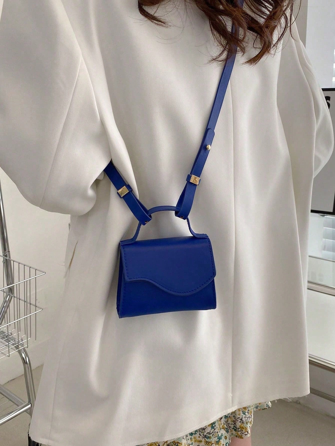 Мини-квадратная сумка с клапаном с геометрическим узором, королевский синий