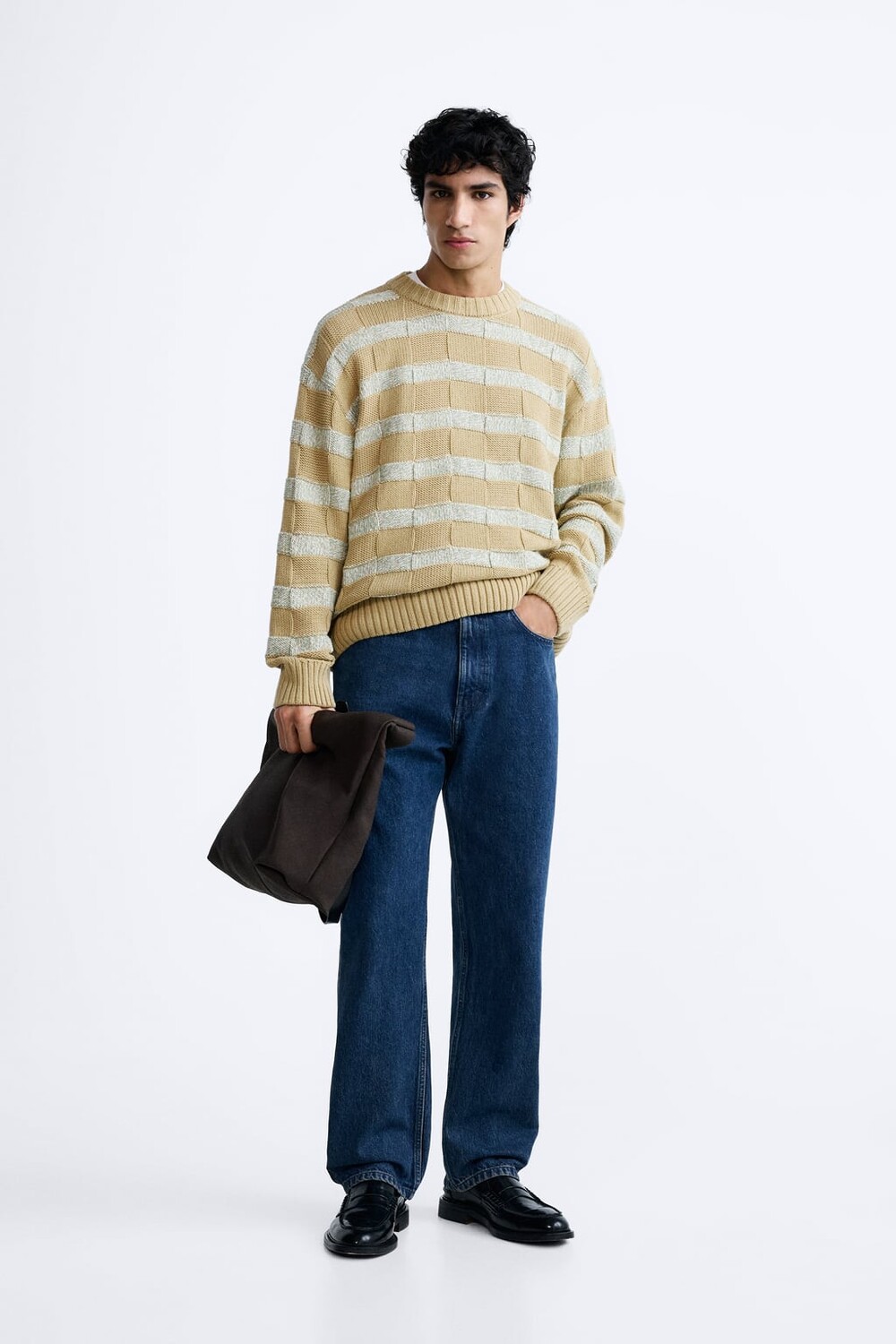 

Фактурный свитер с полосками ZARA, бежевый