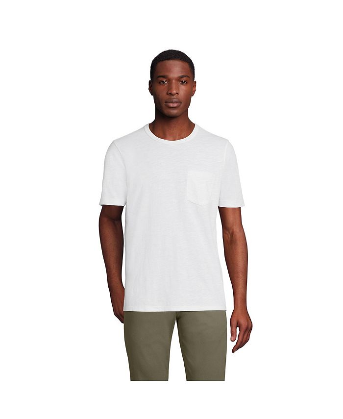 Мужская высокая футболка с короткими рукавами и карманами для одежды Dye Slub Lands' End, белый
