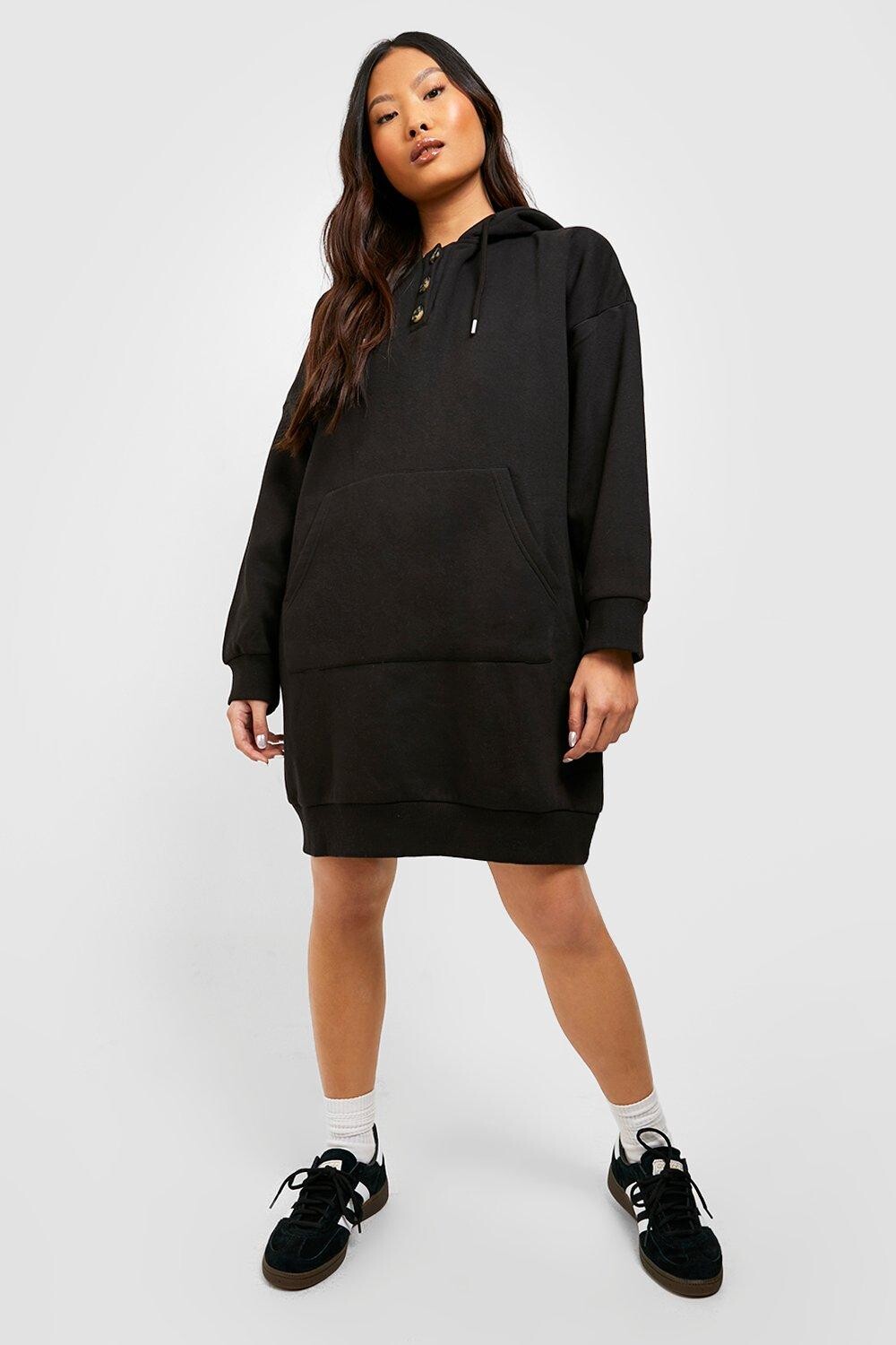 

Спортивное платье с капюшоном и карманами Boohoo, черный