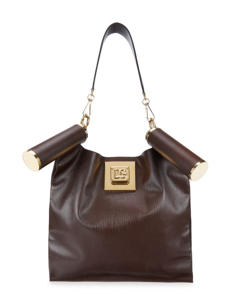 

Кожаная сумка-тоут с большим логотипом Dolce & Gabbana, цвет Dark Brown