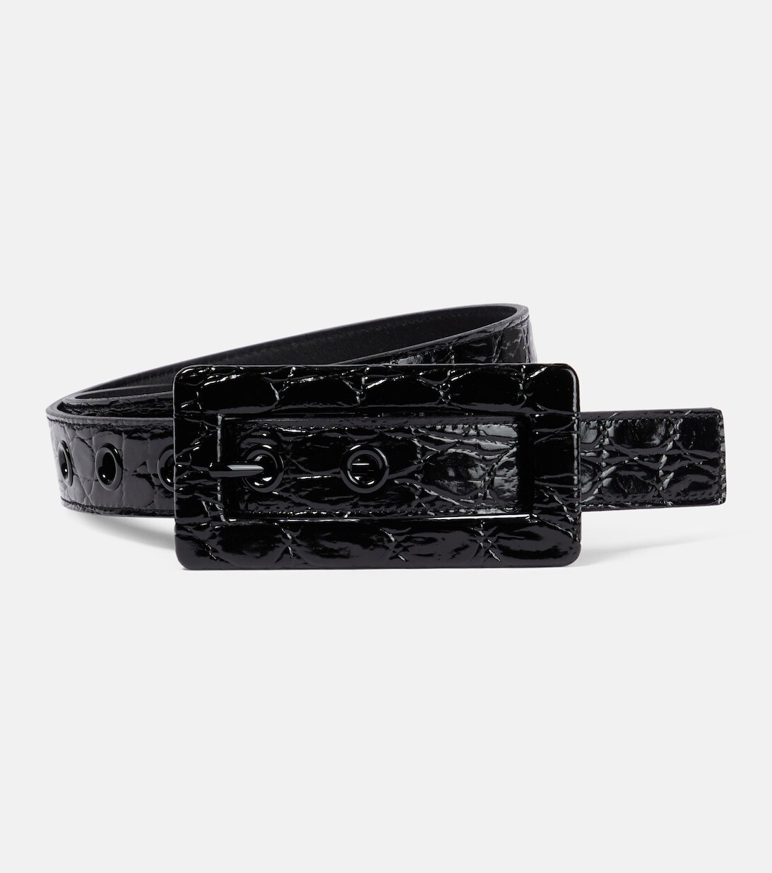 

Ремень из лакированной кожи с эффектом крокодила Saint Laurent, черный