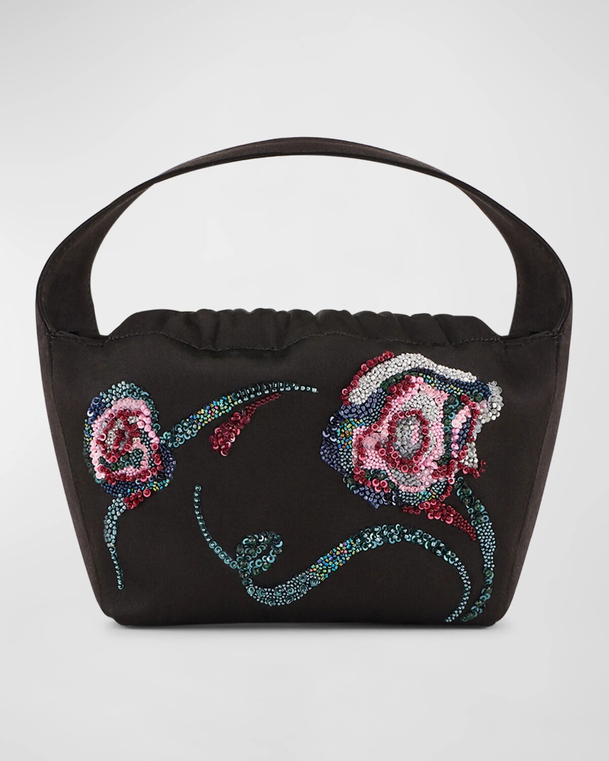 

Миниатюрная атласная сумка с пайетками и верхней ручкой Giorgio Armani, цвет Nero Multicolor