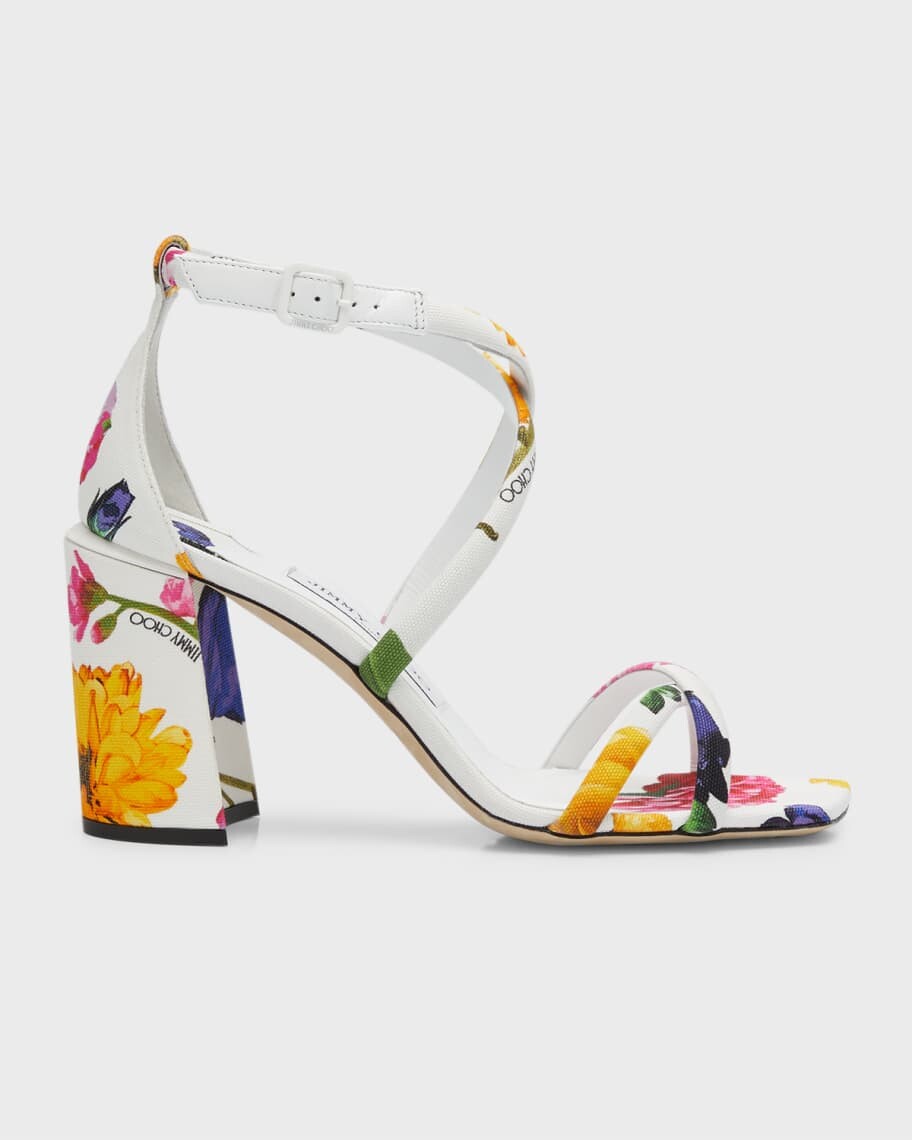 

Босоножки Rhea с цветочным принтом и перекрещенными каблуками Jimmy Choo