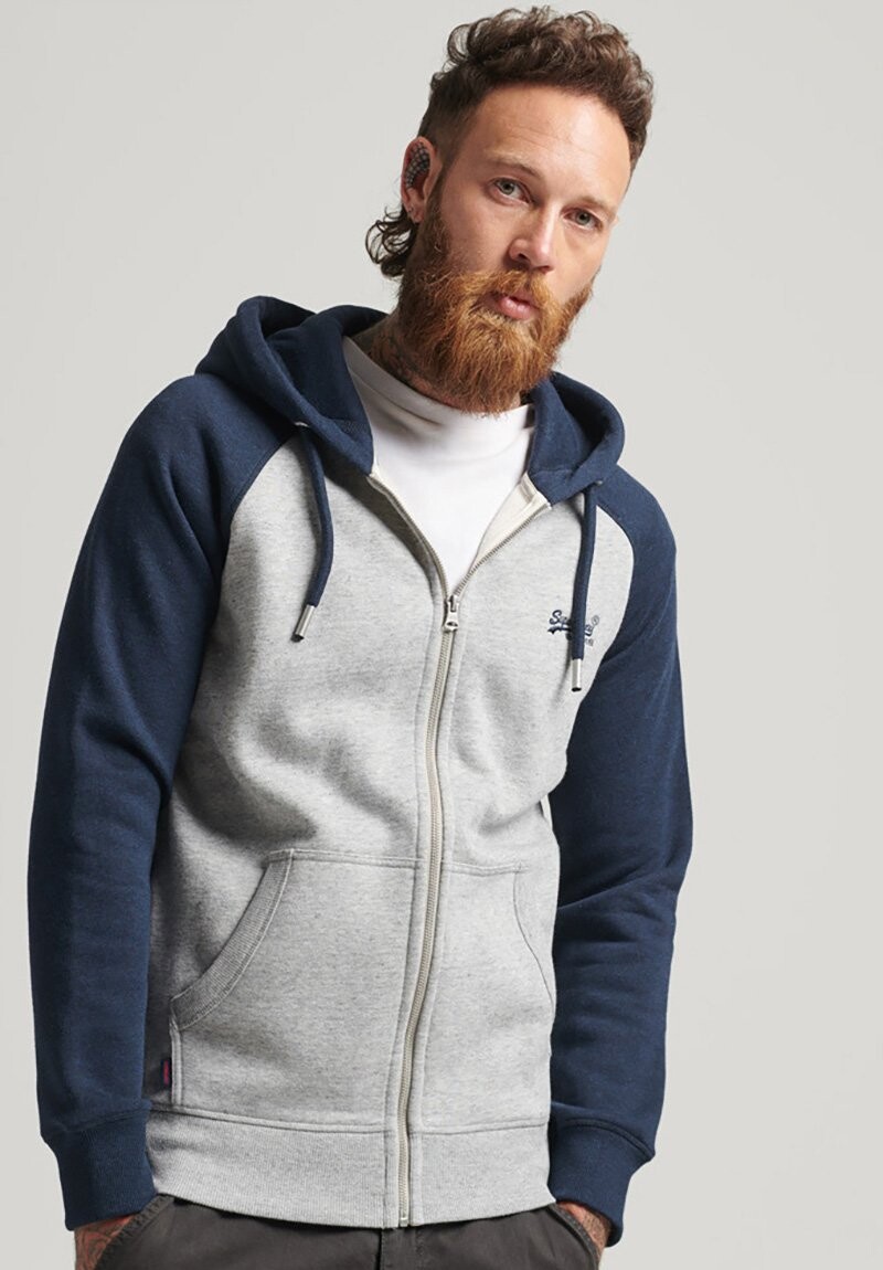 

Толстовка на молнии Superdry Essential, спортивный серый меланж насыщенный темно-синий меланж