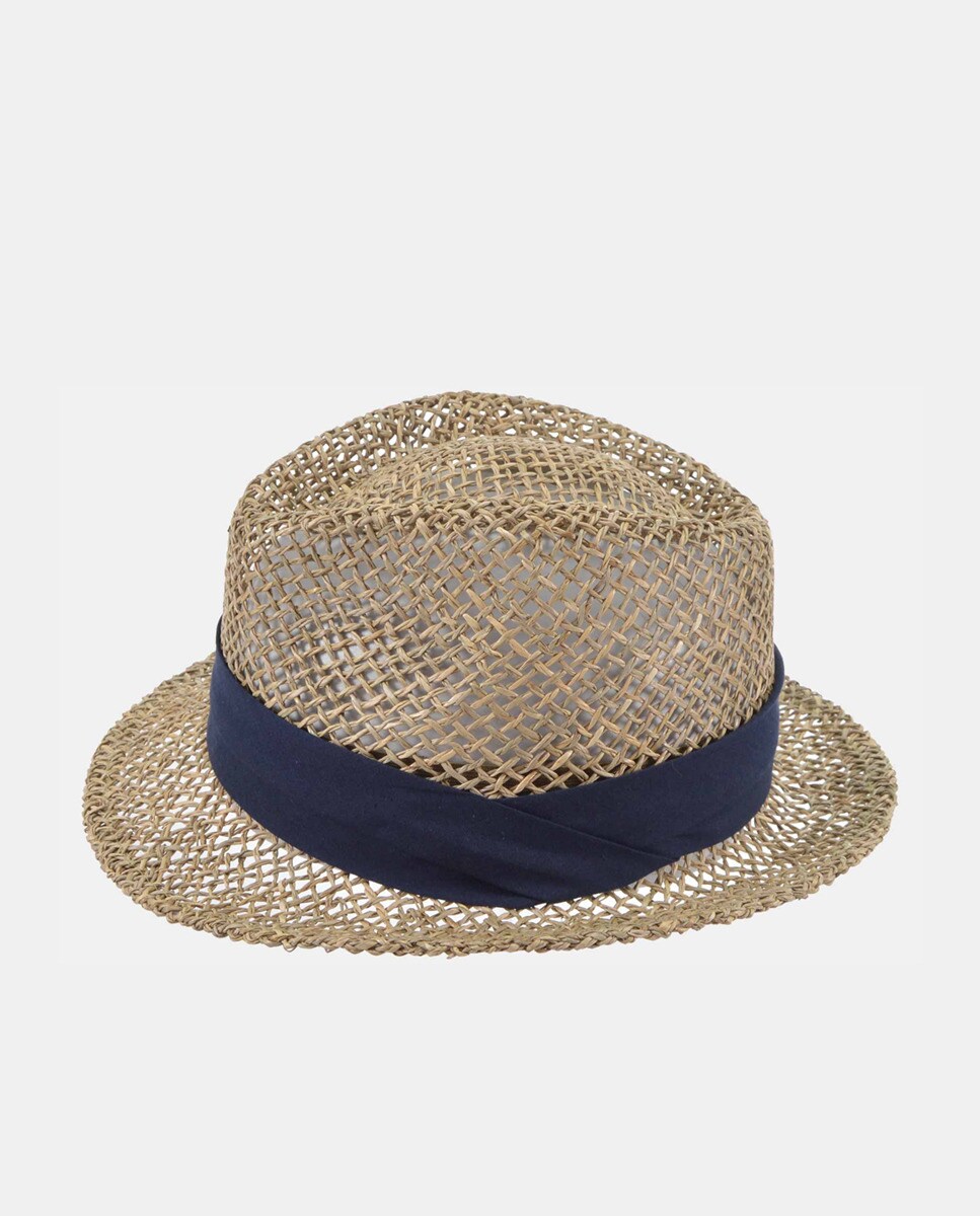 Шляпа-трилби из натуральных волокон с лентой и окантовкой синего цвета Seeberger шляпа трилби верида летняя размер 60 синий