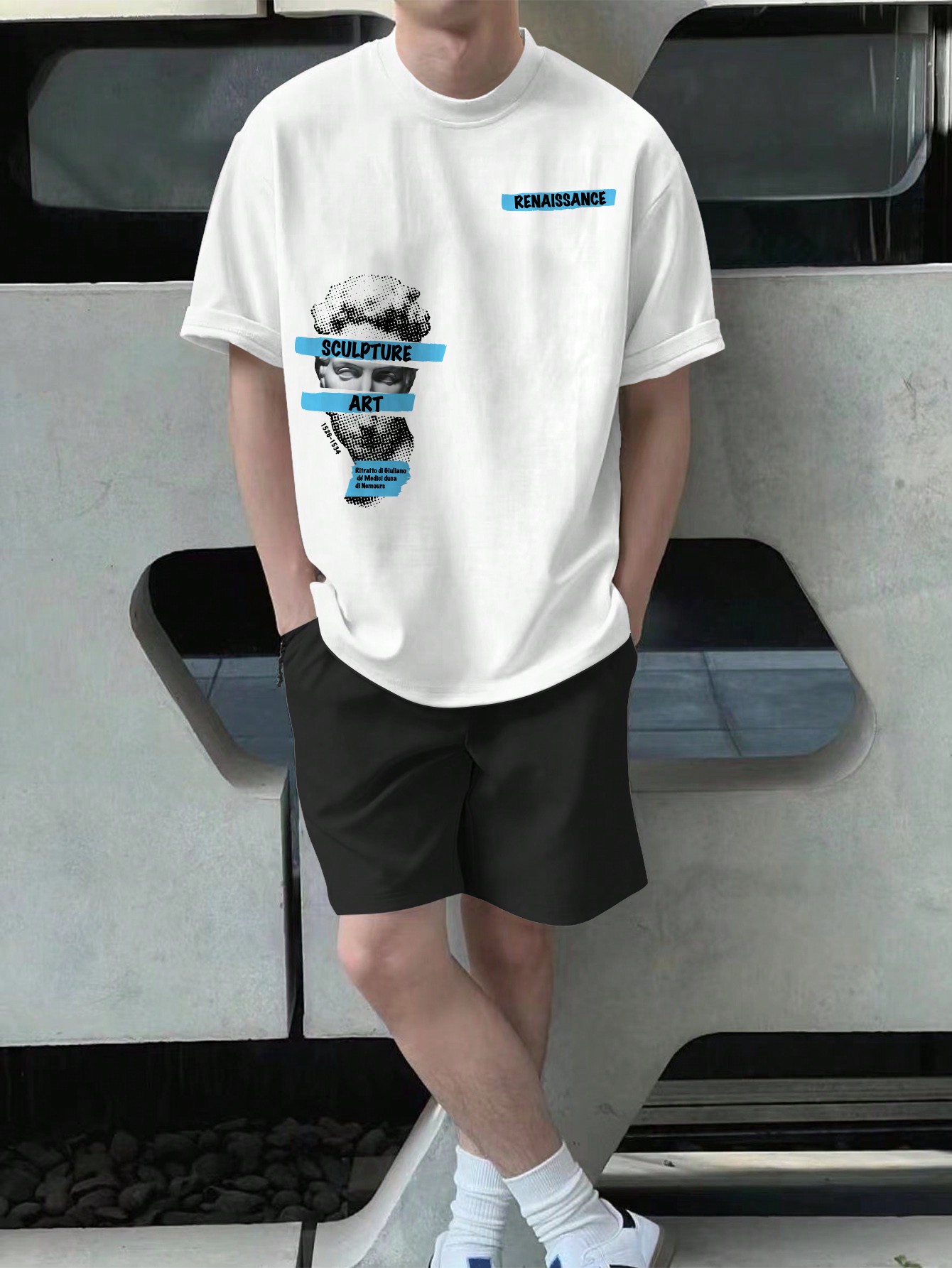 Мужской комплект из футболки и шорт с принтом персонажей и букв, черный фото
