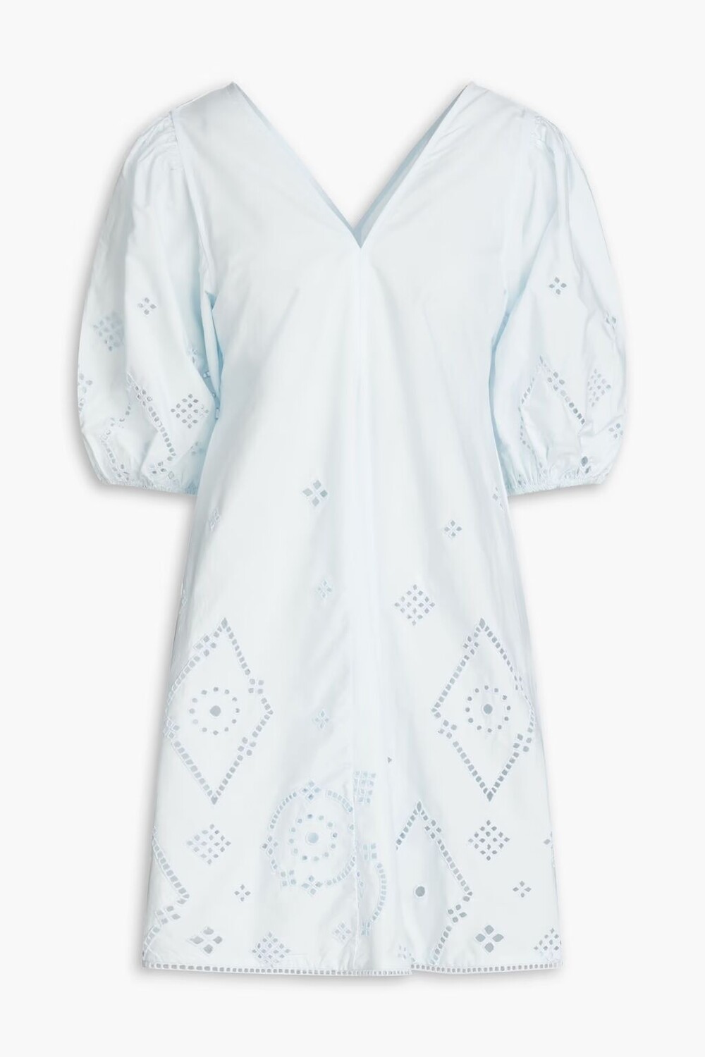 

Платье мини из хлопка Broderie anglaise Ganni, голубое небо
