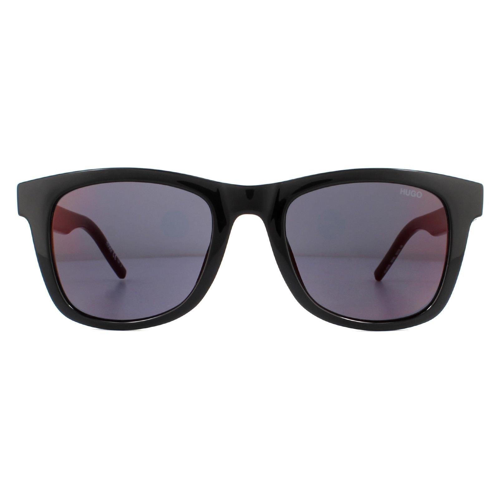 Прямоугольные блестящие черные и красные зеркальные солнцезащитные очки HUGO, черный цена и фото