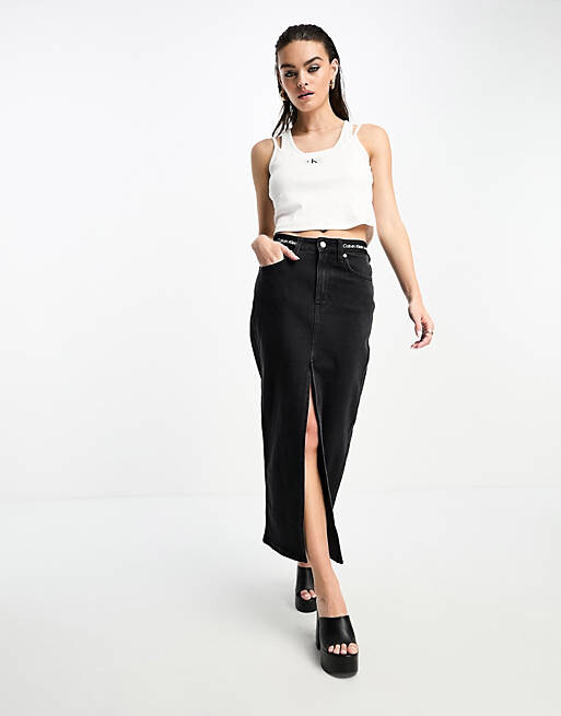 

Белая двухслойная майка в рубчик с логотипом Calvin Klein Jeans