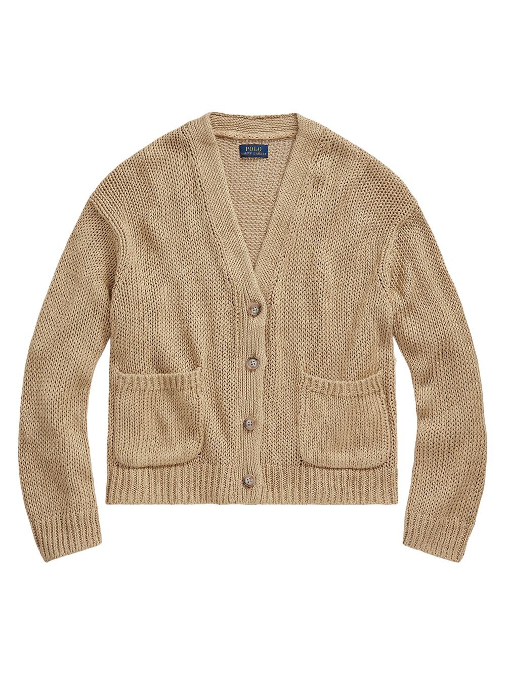 

Льняной кардиган квадратной вязки Polo Ralph Lauren, песочный