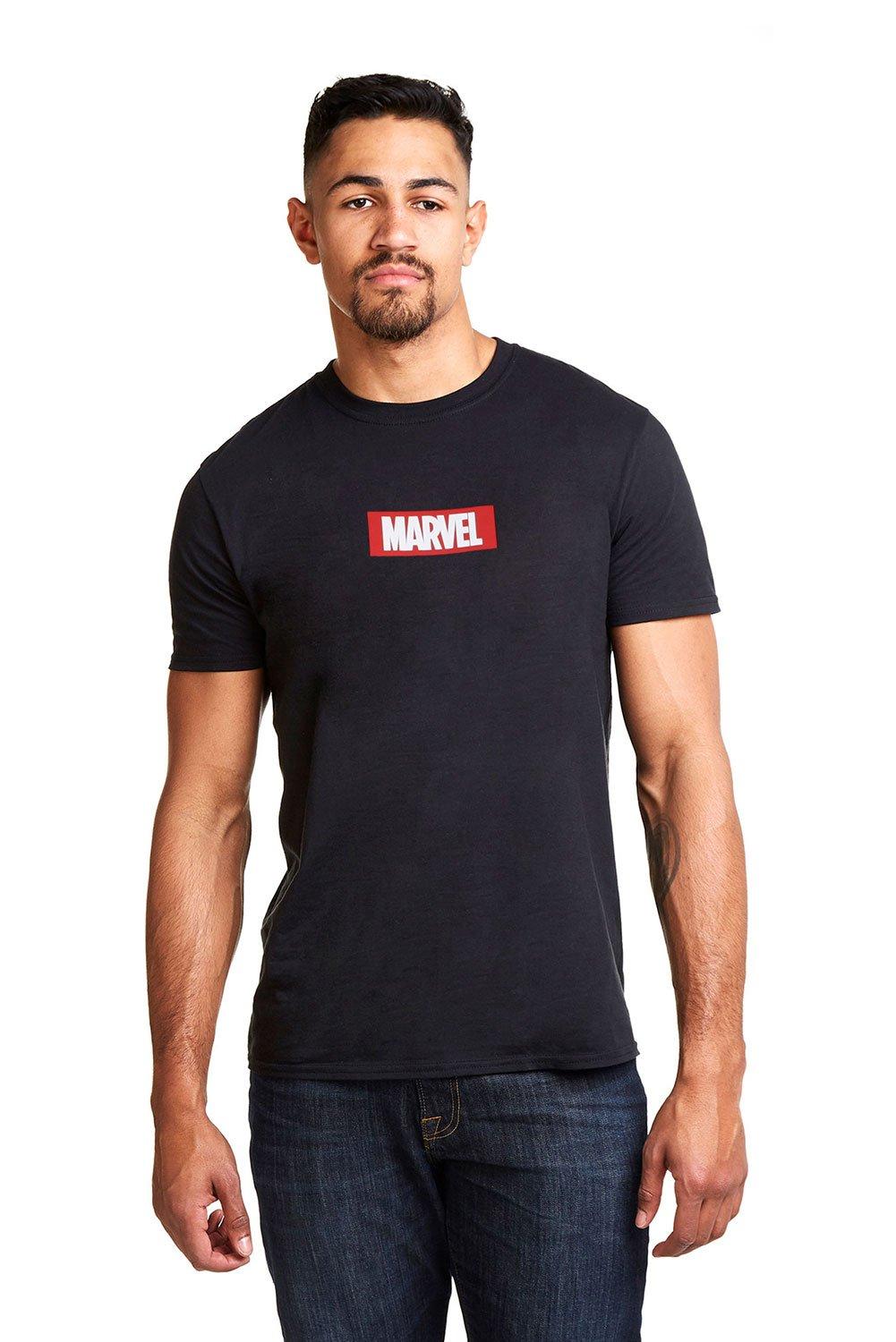 классическая футболка с логотипом box marvel черный Хлопковая футболка с логотипом Box Marvel, черный