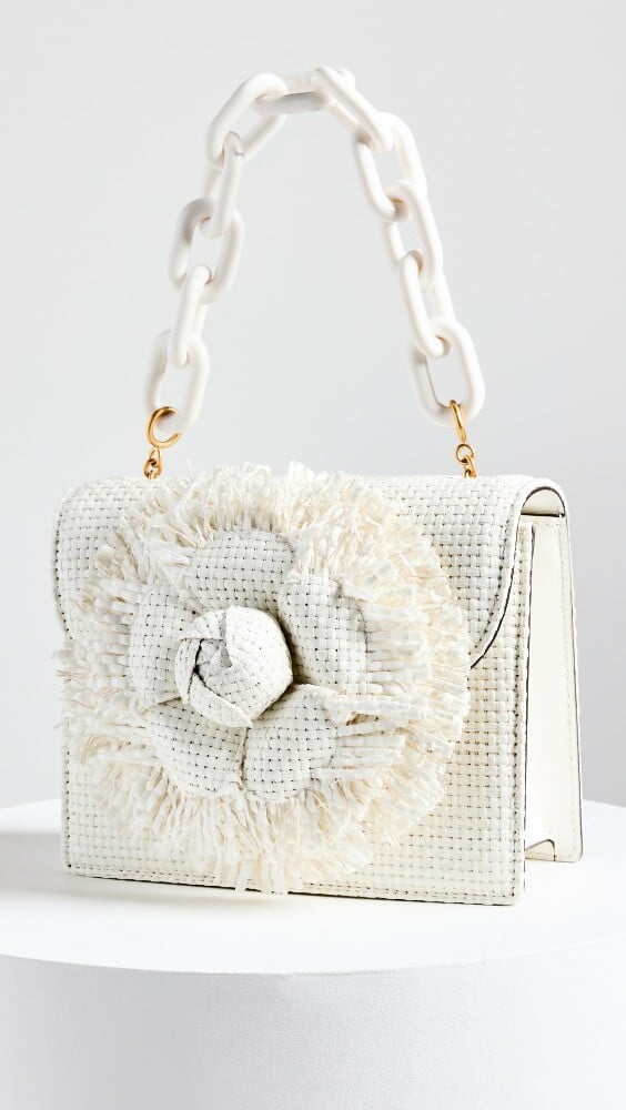 

Сумка-кроссбоди Oscar de la Renta Mini Tro Woven Raffia With Fringe Flower, белый