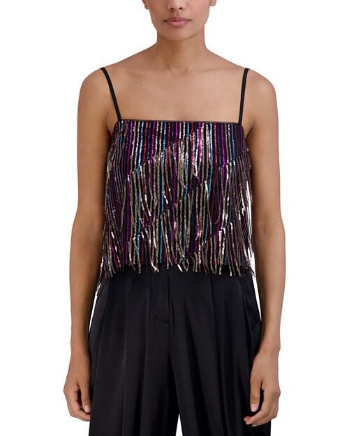 

Укороченный топ с бахромой и пайетками BCBGMAXAZRIA, цвет Multi