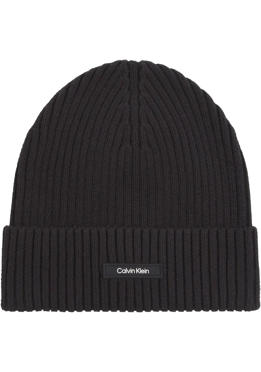 

Шапка Calvin Klein "CLASSIC COTTON RIB BEANIE", с кожаной фирменной этикеткой, цвет Ck Black