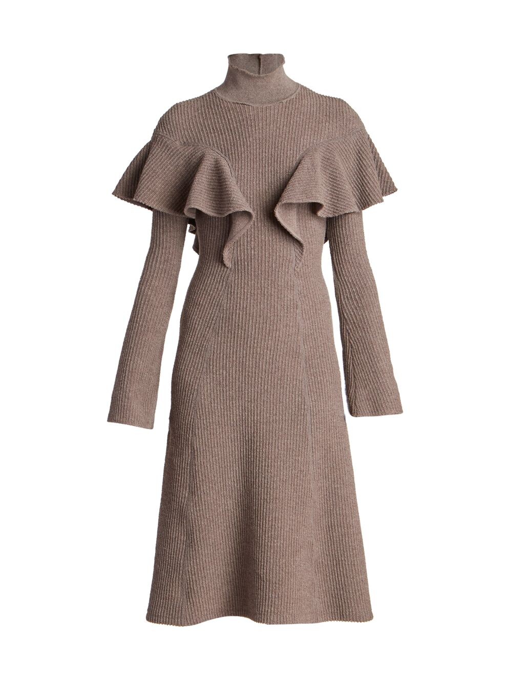 

Платье из натуральной шерсти в рубчик Chloé, коричневый