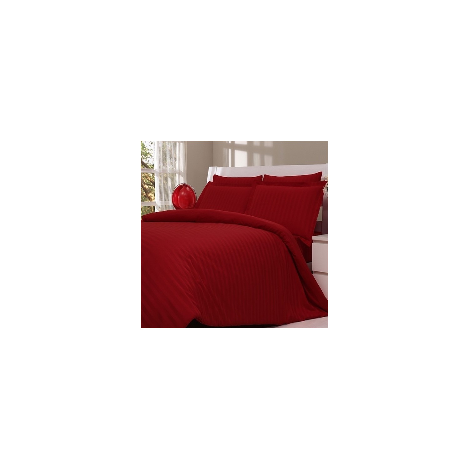 Комплект постельного белья из атласа в двойную полоску Ozdi̇Lek, бордовый