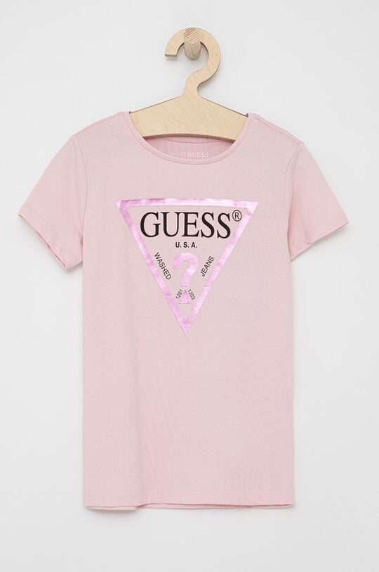 

Детская хлопковая футболка Guess, розовый