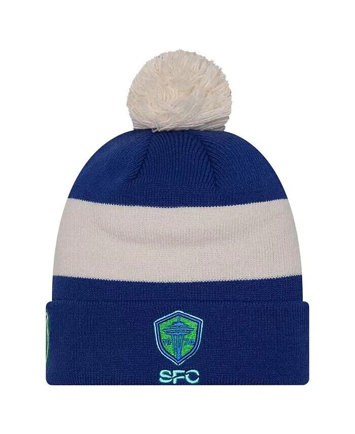 

Мужская синяя вязаная шапка с манжетами и помпоном из коллекции Kick Off Collection Seattle Sounders FC 2024 New Era, синий