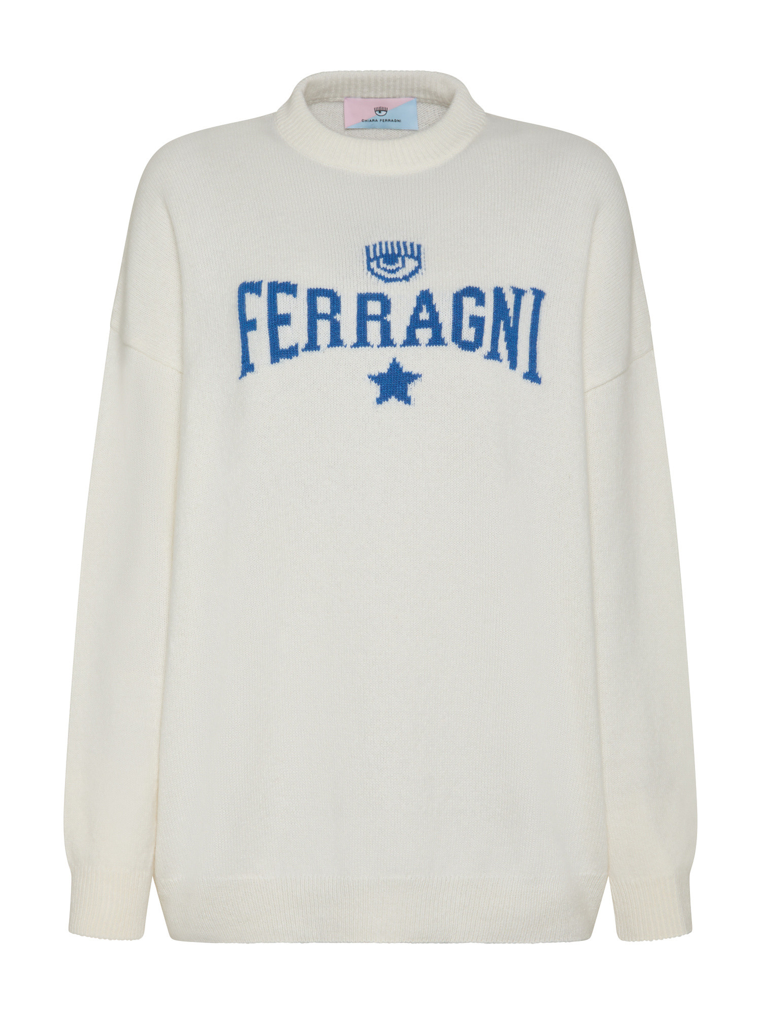 Chiara Ferragni эластичный свитер Ferragni, белый мужской свитер с круглым вырезом длинным рукавом флисовой подкладкой и манжетами в рубчик зимний плотный теплый свитер с узором в клетку