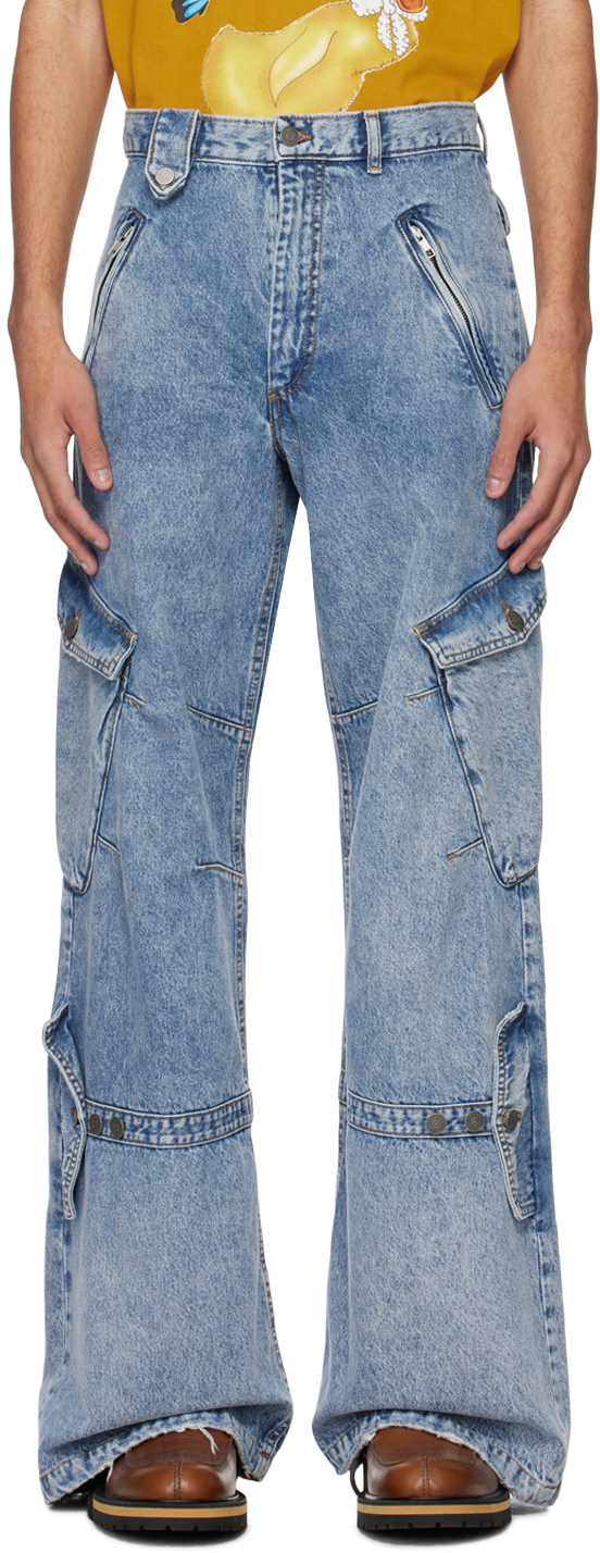 Синие джинсы с карманами карго Egonlab