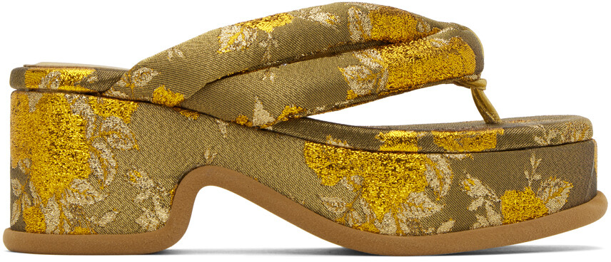 

Золотые жаккардовые босоножки на каблуке Dries Van Noten