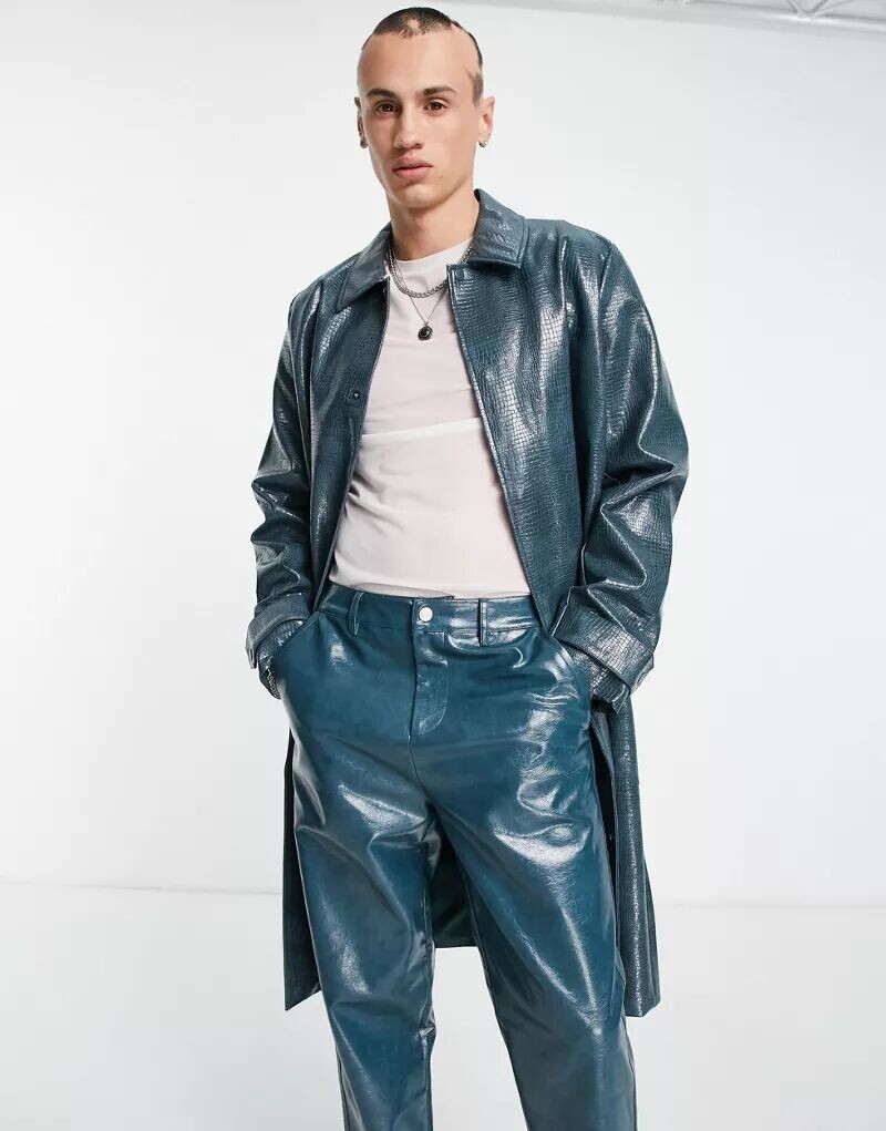 

Бежевый тренч из искусственной кожи с крокодиловым принтом ASOS