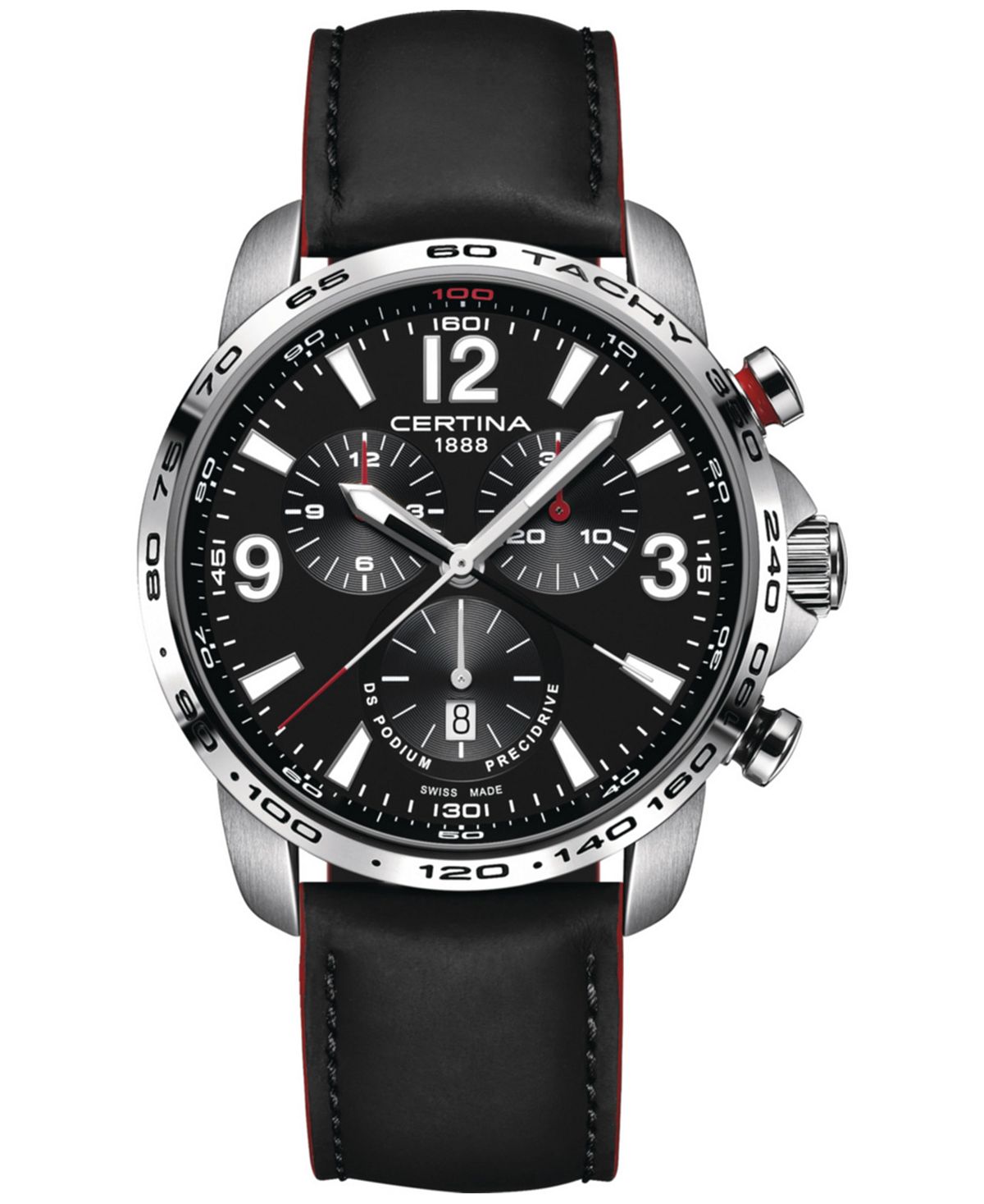 Мужские швейцарские часы с хронографом DS Podium, черный кожаный ремешок, 44 мм Certina certina certina ds podium chronograph 1 10 sec c0344171109700