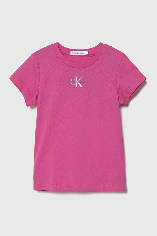 

Детская хлопковая футболка Calvin Klein Jeans, розовый
