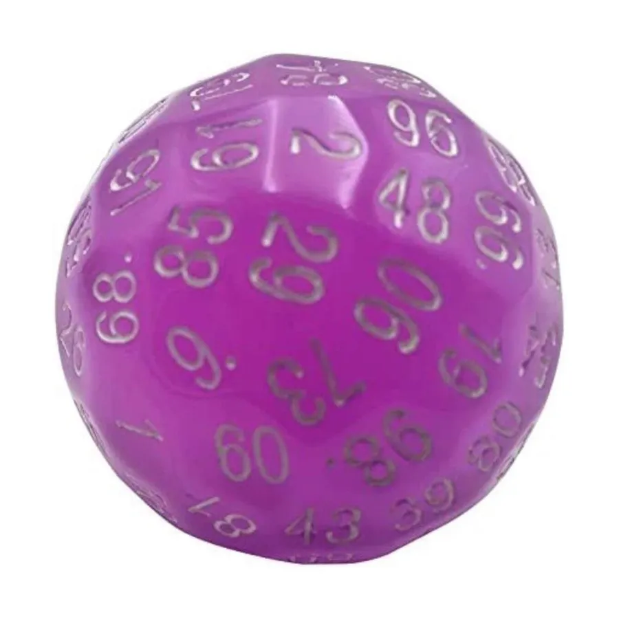 

45 мм d100 — полупрозрачный фиолетовый с белым, Dice - 35mm, 45mm, & 55mm (Foam Brain Games)