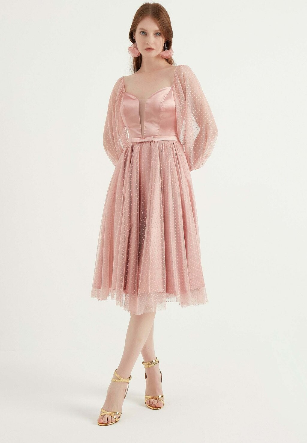 

Коктейльное/праздничное платье POLKA DOT DETAIL LOW CUT Herita, цвет light pink
