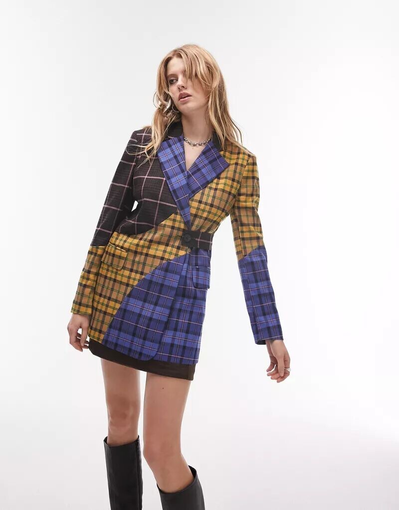 

Длинный пиджак в клетку Topshop