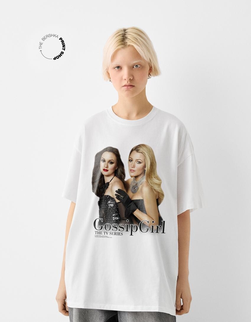 

Футболка с коротким рукавом gossip girl Bershka, белый