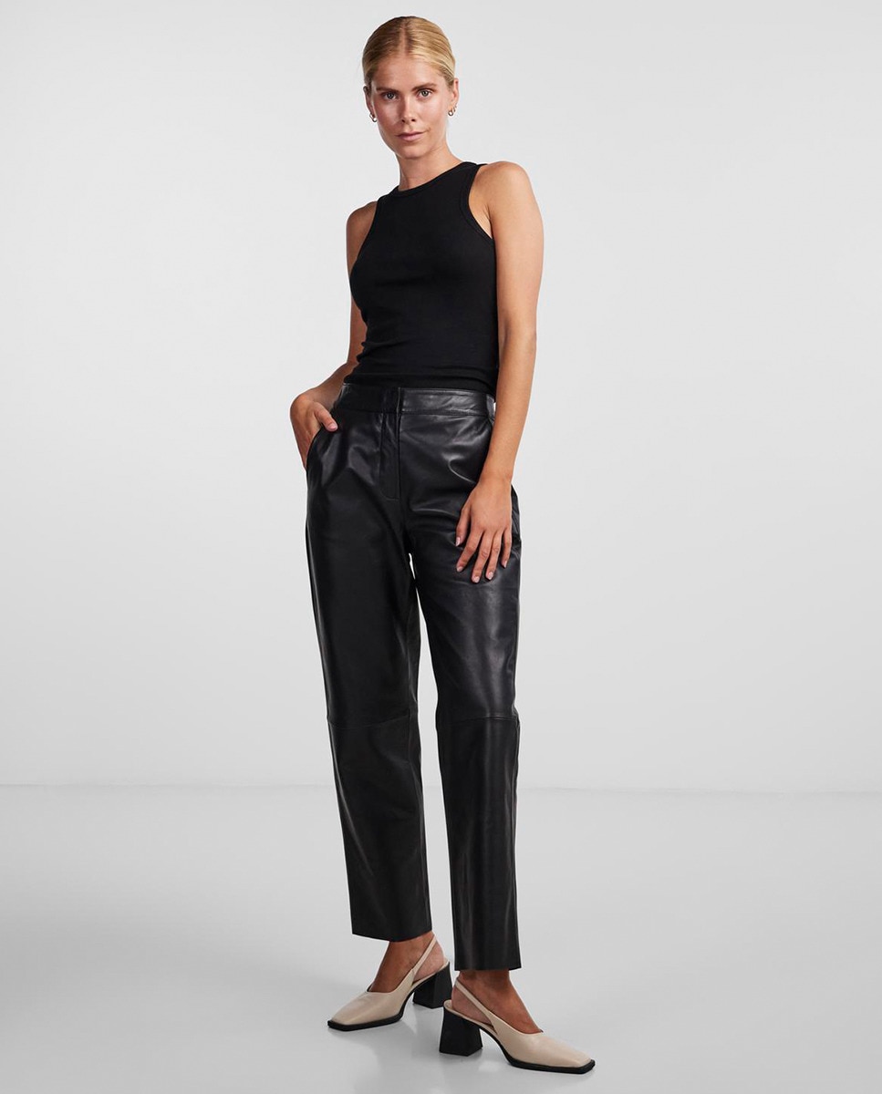 Длинные женские кожаные брюки Yas, черный брюки женские прямые с карманами цвет – черный