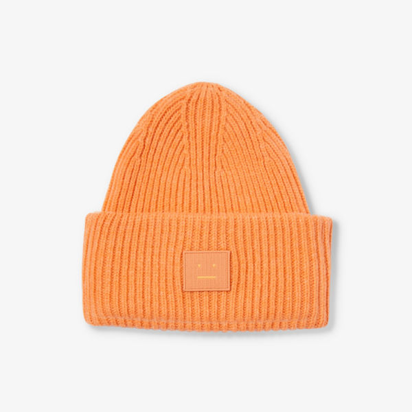 цена Шерстяная шапка-бини с фирменной нашивкой pansy Acne Studios, оранжевый