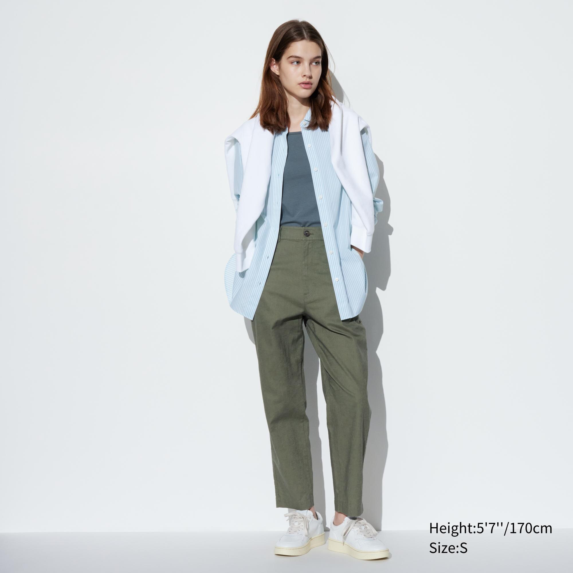 

Брюки UNIQLO ines de la fressange из хлопкового льна, оливковый, Зеленый