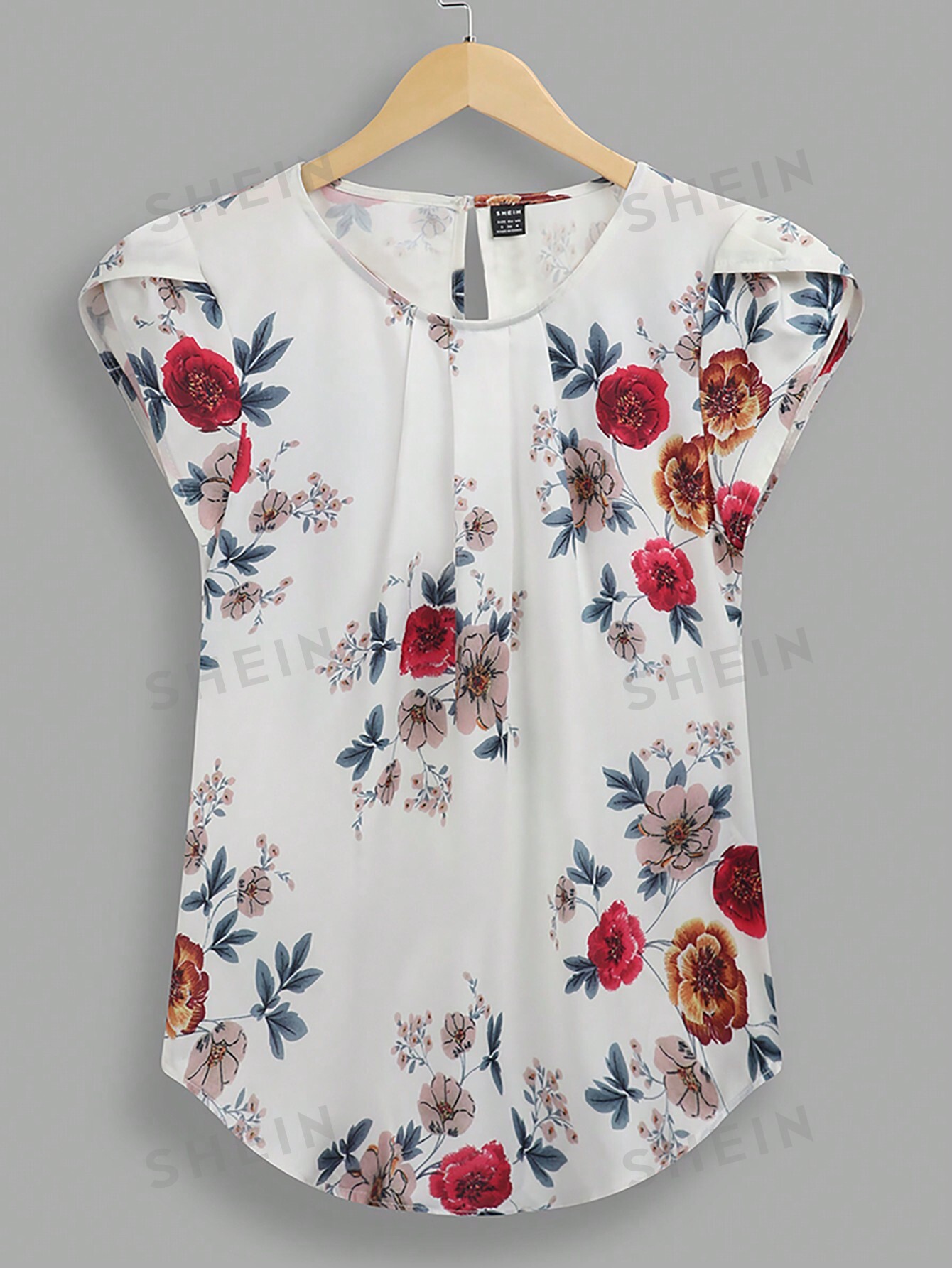 цена SHEIN LUNE Женская рубашка с круглым вырезом и геометрическим принтом, белый