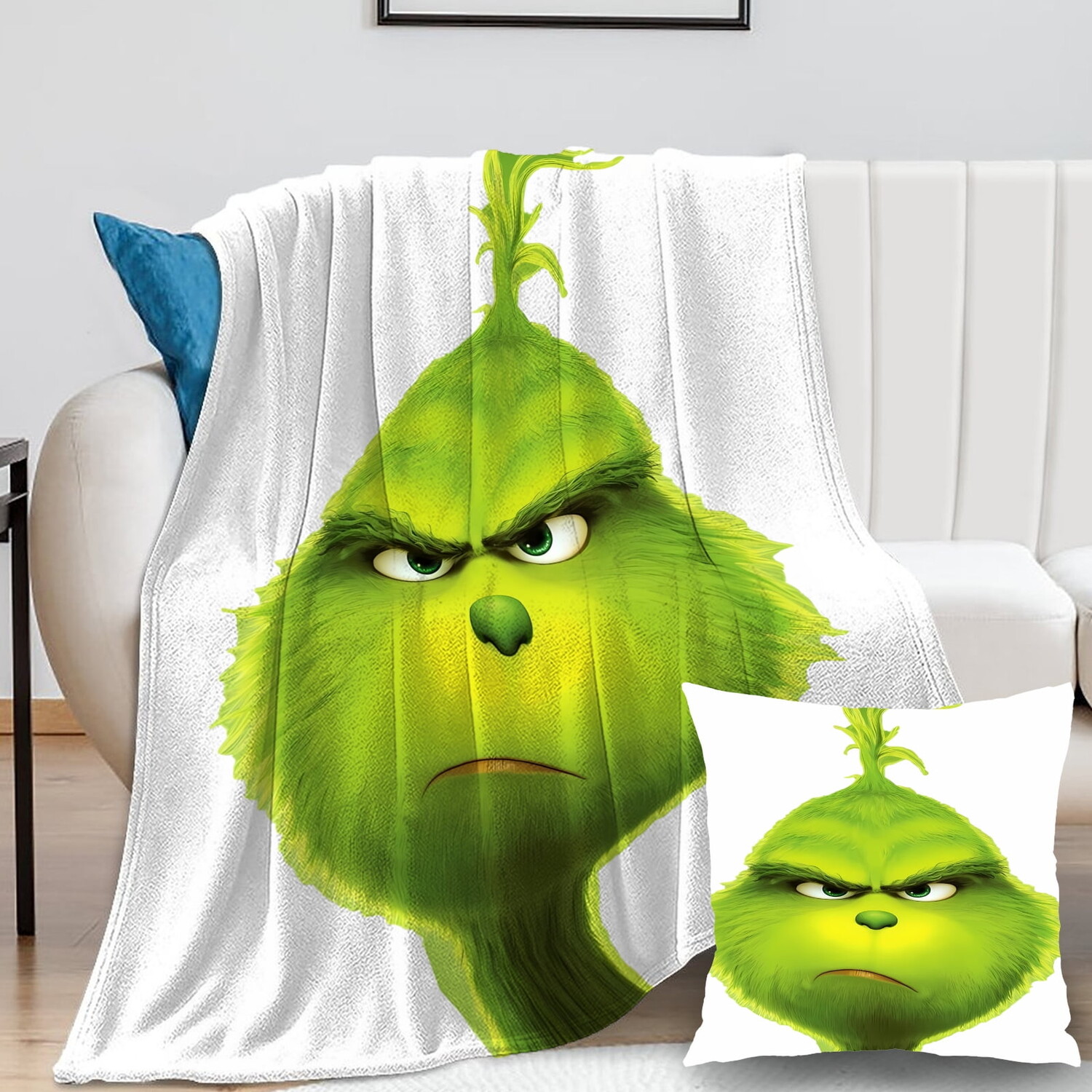 

Одеяло с наволочкой Kufutee Grinch, белый / зеленый