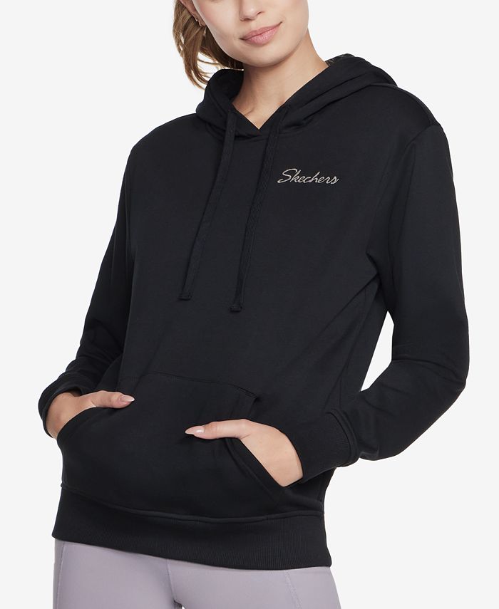 Женский фирменный пуловер с капюшоном Skechers, черный pullover hoodie warm male drawstring coldproof pullover hoodie for travel hoodie outwear men hoodie