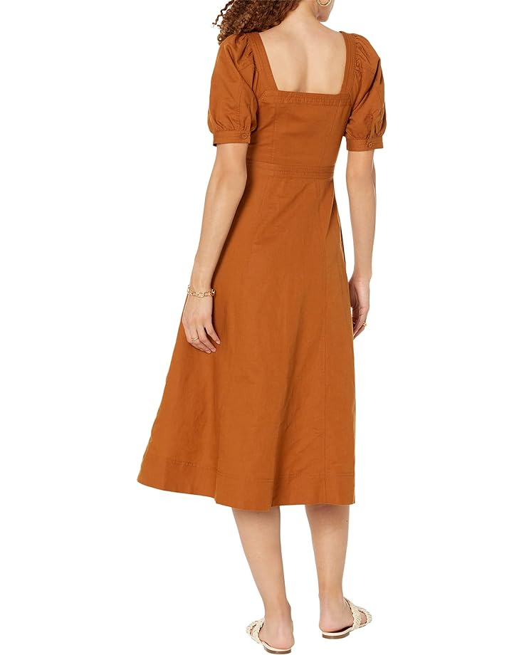 Платье Madewell Briar Puff Sleeve Square Neck Seamed Button-Down Dress, цвет Warm Coffee