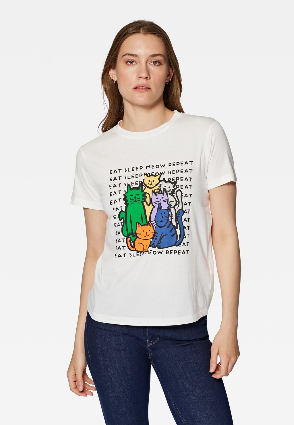 

Футболка с принтом KURZARM CAT PRINTED TEE Mavi, цвет antique white