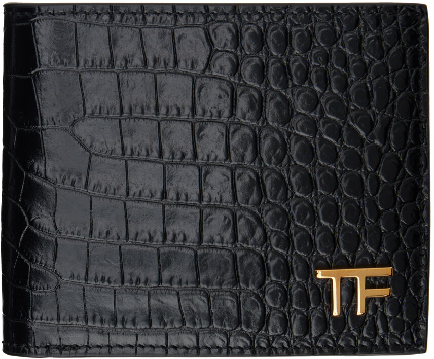 

Черный кошелек двойного сложения с тиснением под крокодила Tom Ford