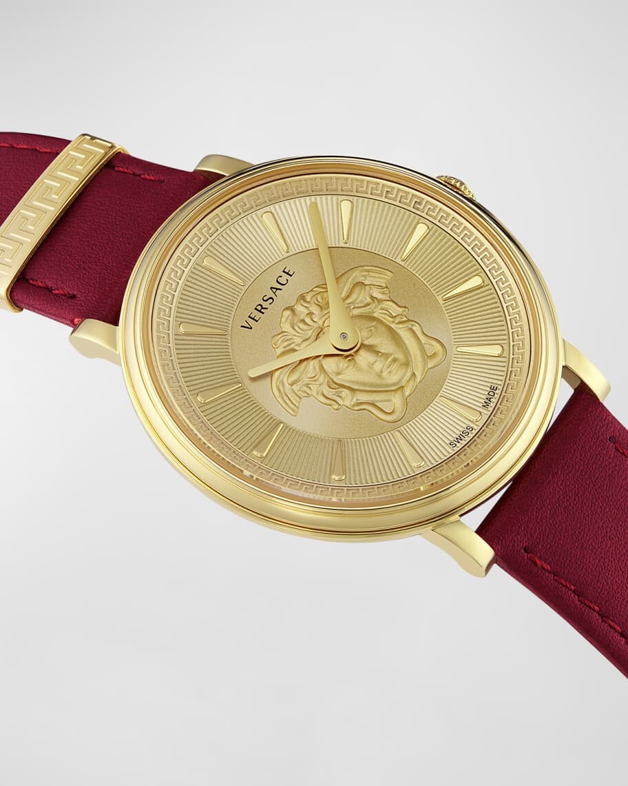 

Часы Medusa V-Circle диаметром 38 мм с кожаным ремешком, желтое золото/красное Versace