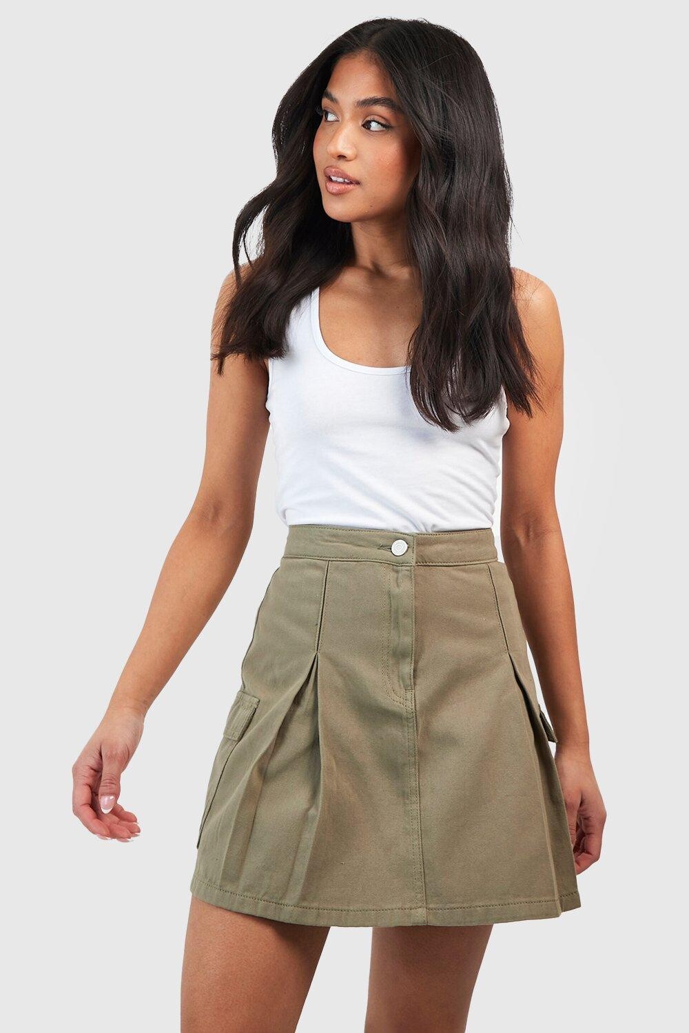 

Мини-юбка из денима petite Boohoo, хаки